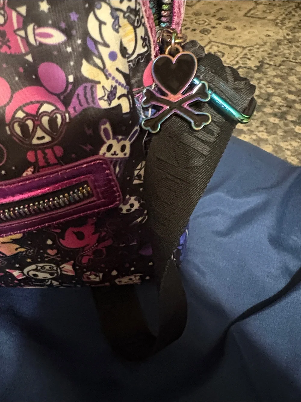tokidoki Black Crossbody Bag Galactic Dreams with Pink Metallic Trim